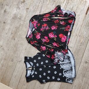 Floral Bell Sleeve Shirt and Black and White Floral Criss Cross Tank Bundle